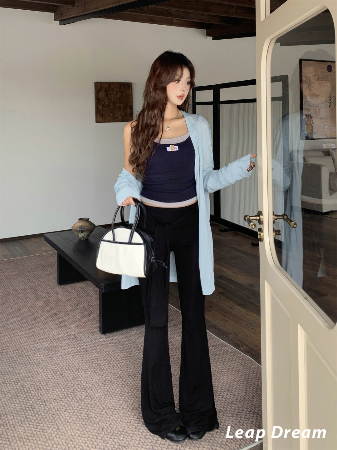 Leap Dream SALE ALD26018 Two-in-One Flared Pants with Tie Waist
