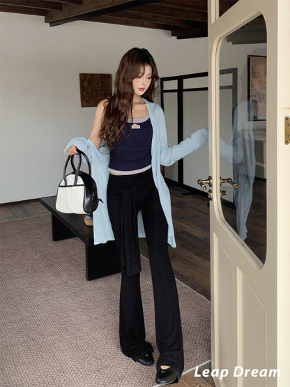 Leap Dream SALE ALD26018 Two-in-One Flared Pants with Tie Waist