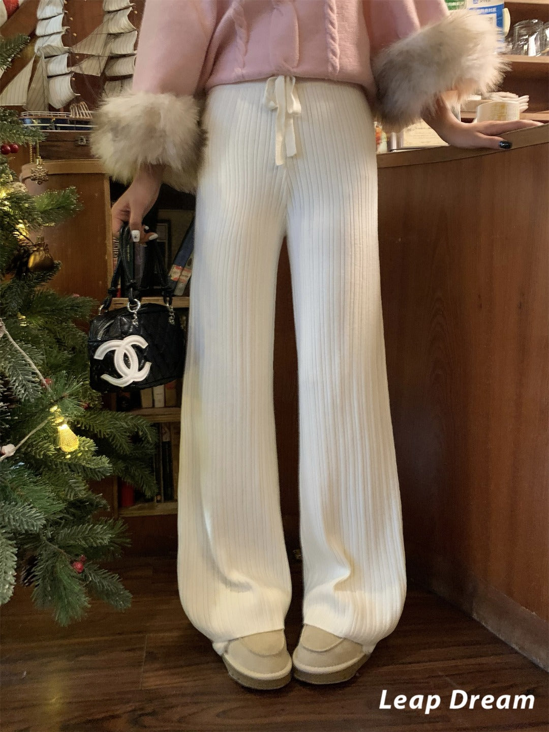 Leap Dream SALE ALD26022 White Draped Knit Trousers