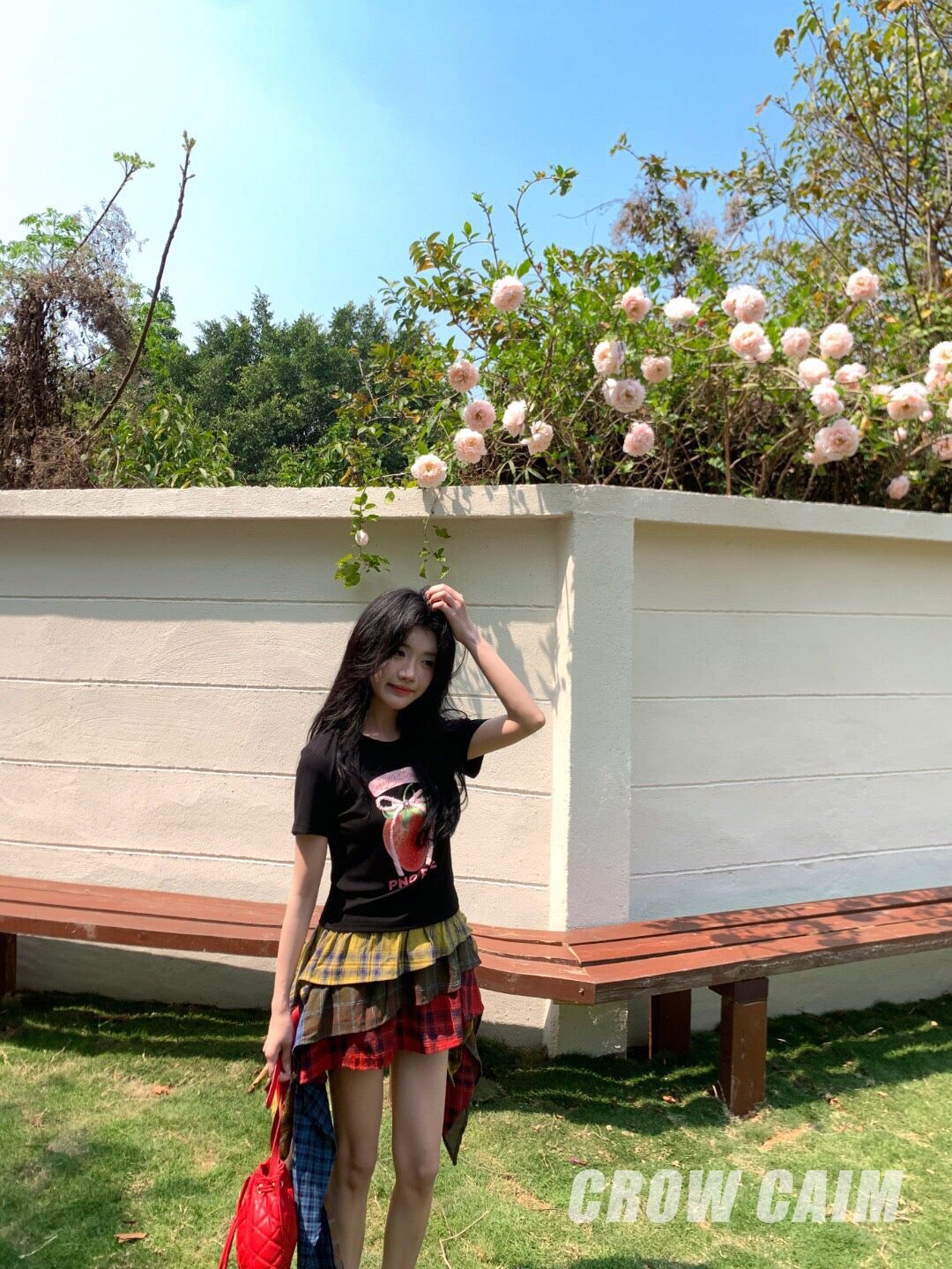 Crow Caim SALE CC25058 Color-Block Plaid Asymmetric Skirt