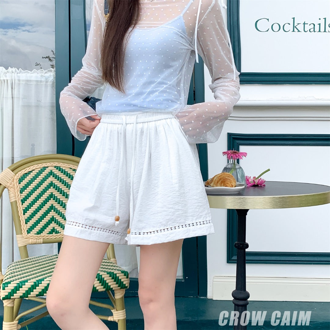 Crow Caim SALE CC25120 White Cutout A-Line Tie Shorts