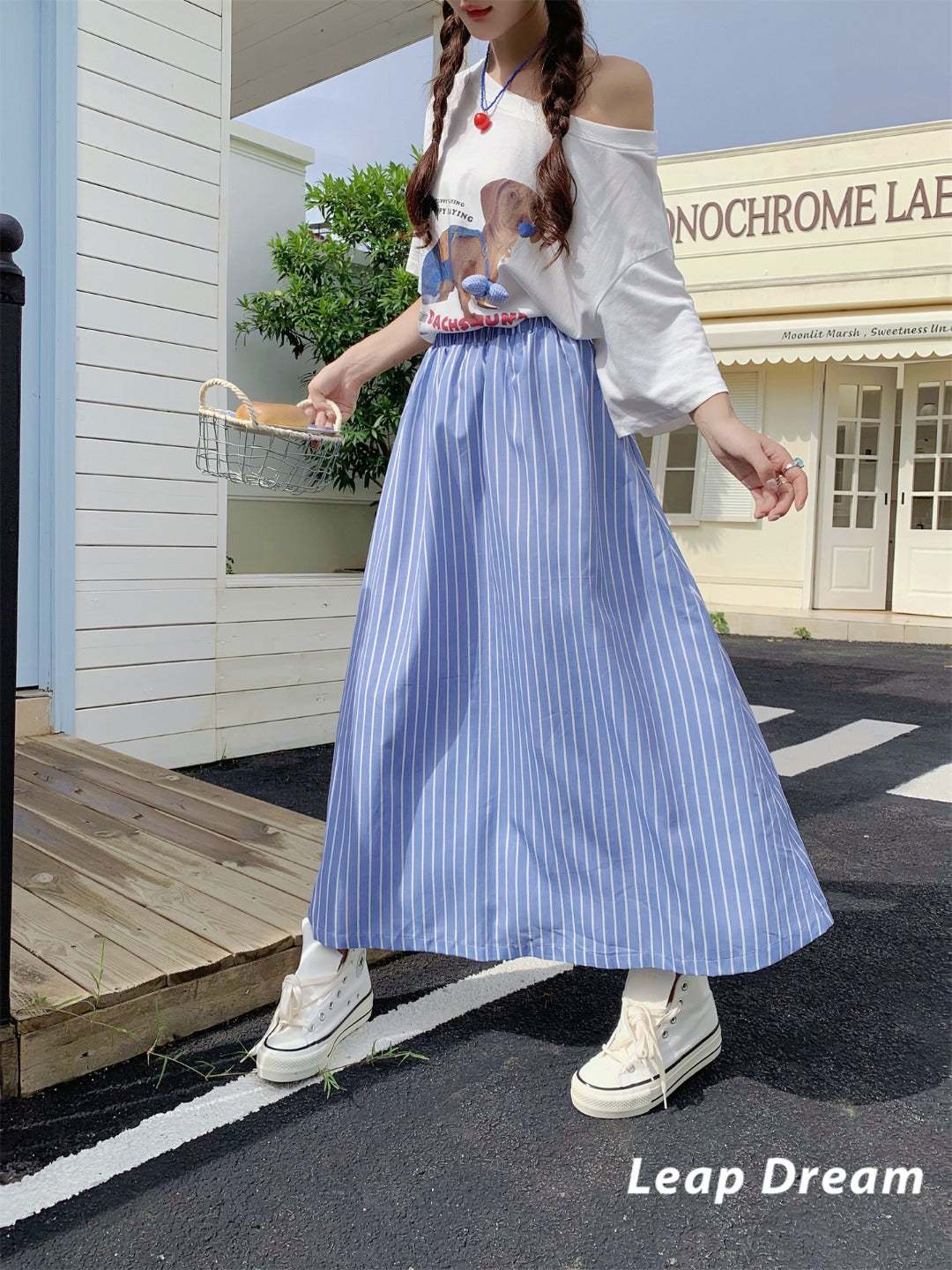 Leap Dream SALE ALD26009 Vertical Stripe A-Line Skirt
