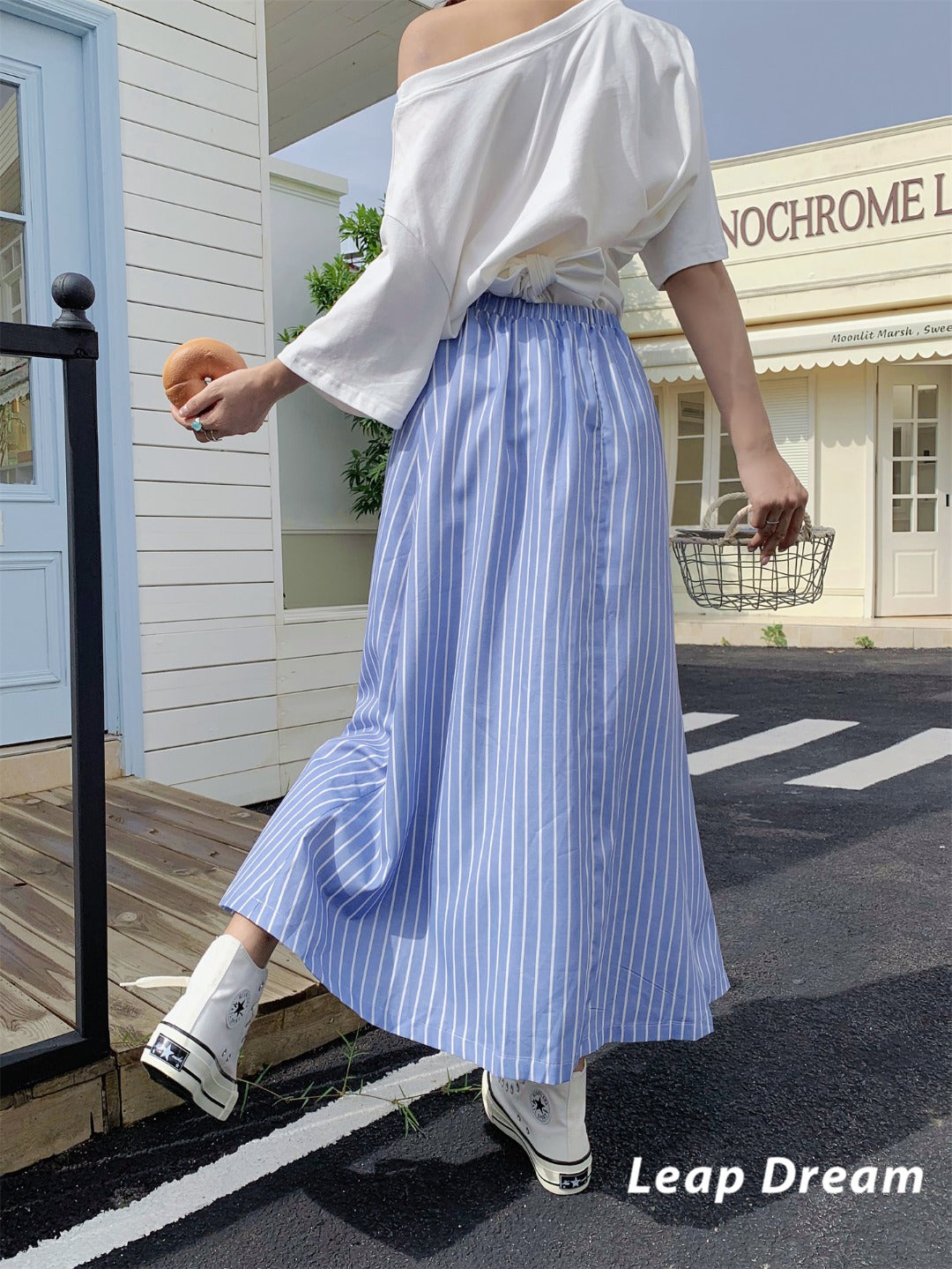 Leap Dream SALE ALD26009 Vertical Stripe A-Line Skirt