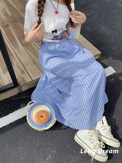 Leap Dream SALE ALD26009 Vertical Stripe A-Line Skirt