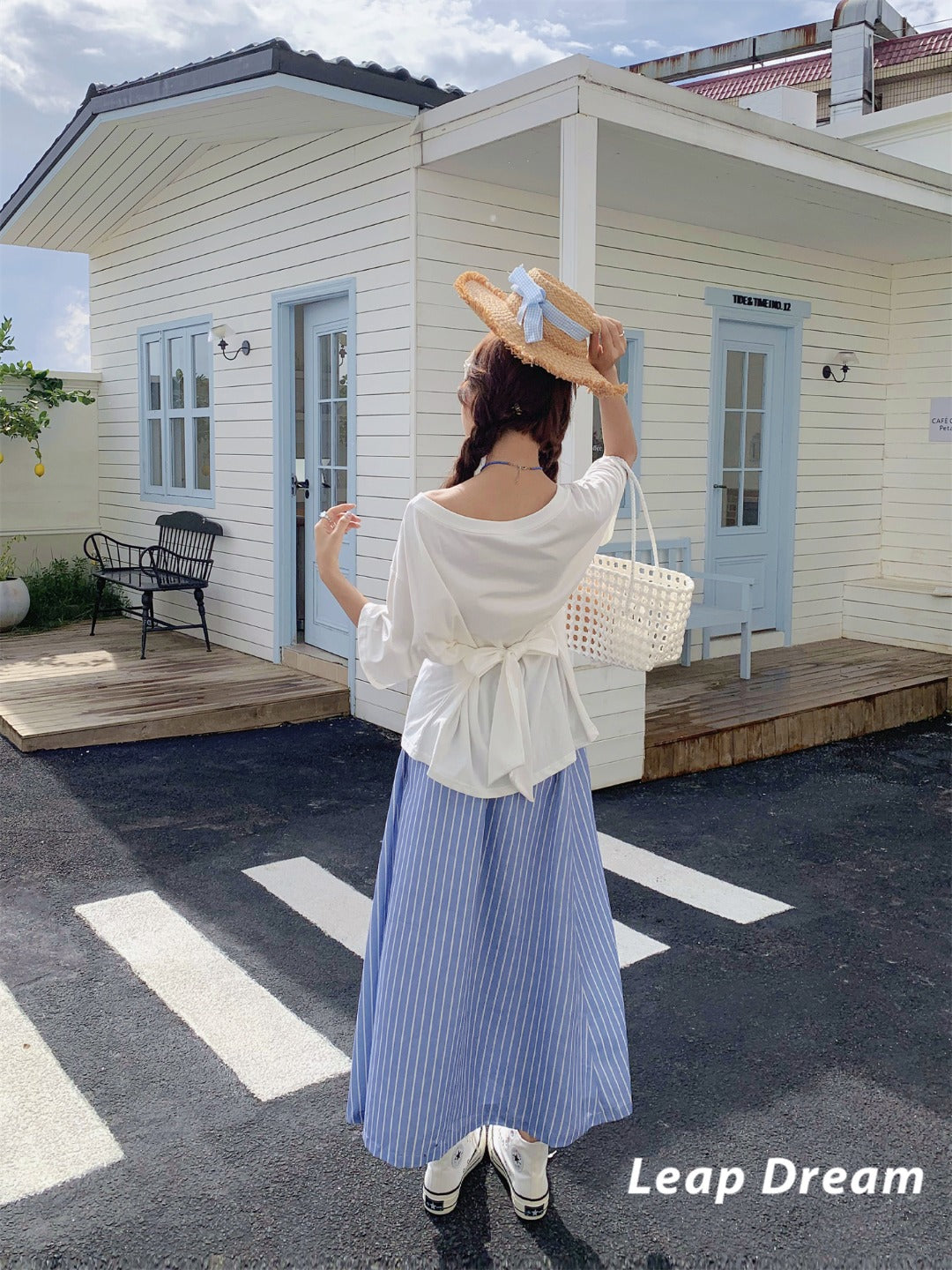Leap Dream SALE ALD26009 Vertical Stripe A-Line Skirt