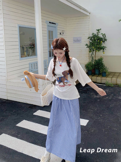 Leap Dream SALE ALD26009 Vertical Stripe A-Line Skirt