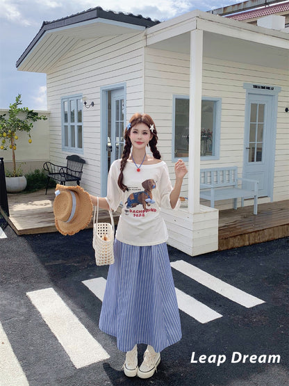 Leap Dream SALE ALD26009 Vertical Stripe A-Line Skirt