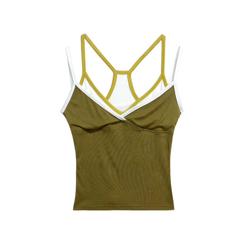 Leap Dream SALE ALD26011 Color-Blocked Two-in-One Cami Top