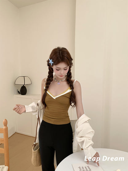 Leap Dream SALE ALD26011 Color-Blocked Two-in-One Cami Top