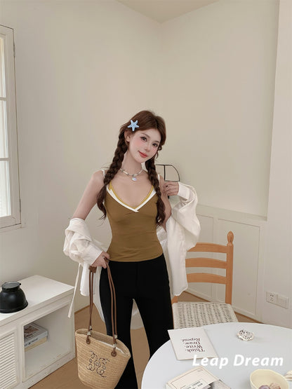 Leap Dream SALE ALD26011 Color-Blocked Two-in-One Cami Top