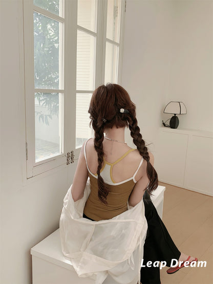 Leap Dream SALE ALD26011 Color-Blocked Two-in-One Cami Top