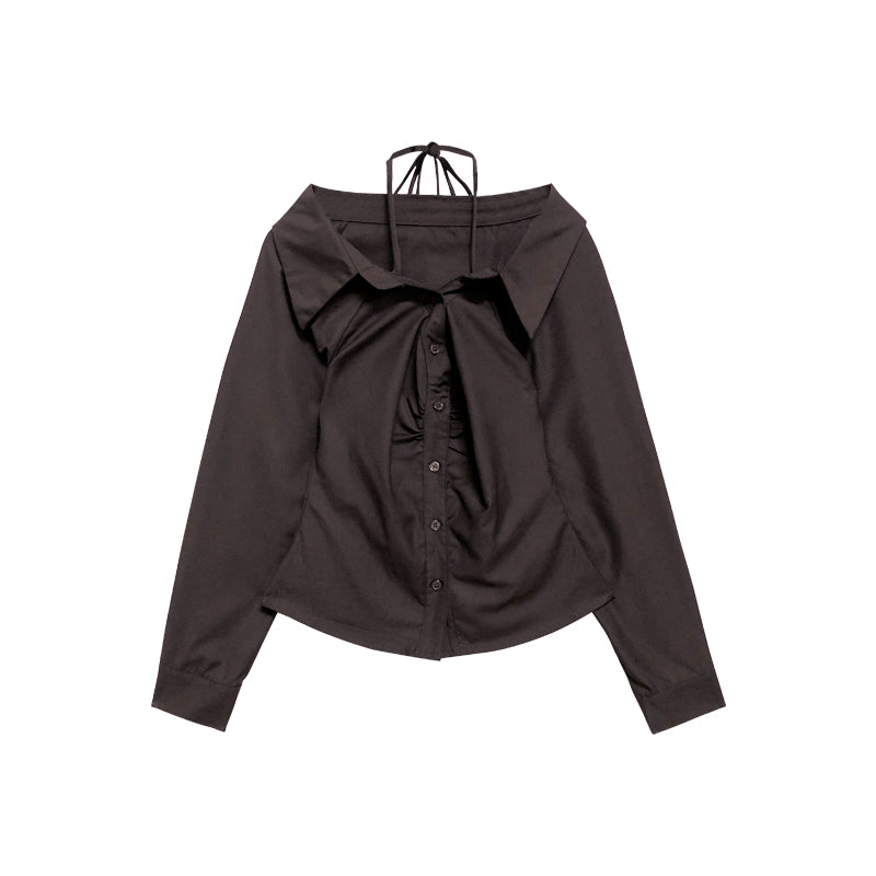 Leap Dream SALE ALD26013 Pleated Halter Fitted Shirt