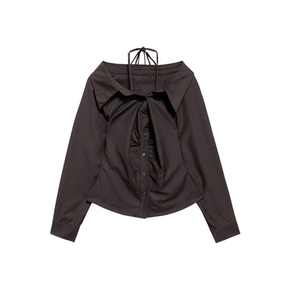 Leap Dream SALE ALD26013 Pleated Halter Fitted Shirt