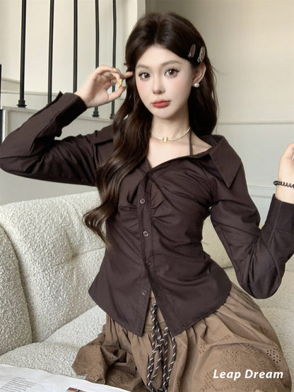 Leap Dream SALE ALD26013 Pleated Halter Fitted Shirt