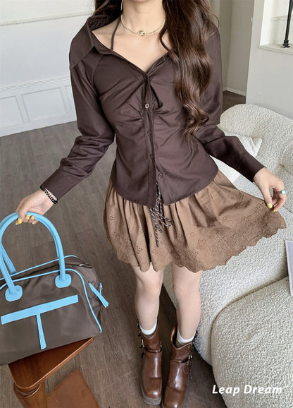 Leap Dream SALE ALD26013 Pleated Halter Fitted Shirt