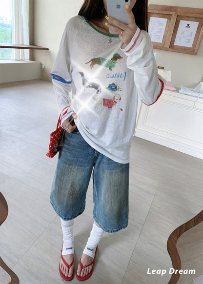 Leap Dream SALE ALD26014 Washed Denim Bermuda Shorts