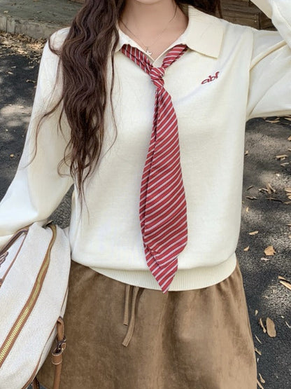 Leap Dream SALE ALD26015 Knitted Tie-Neck Pullover