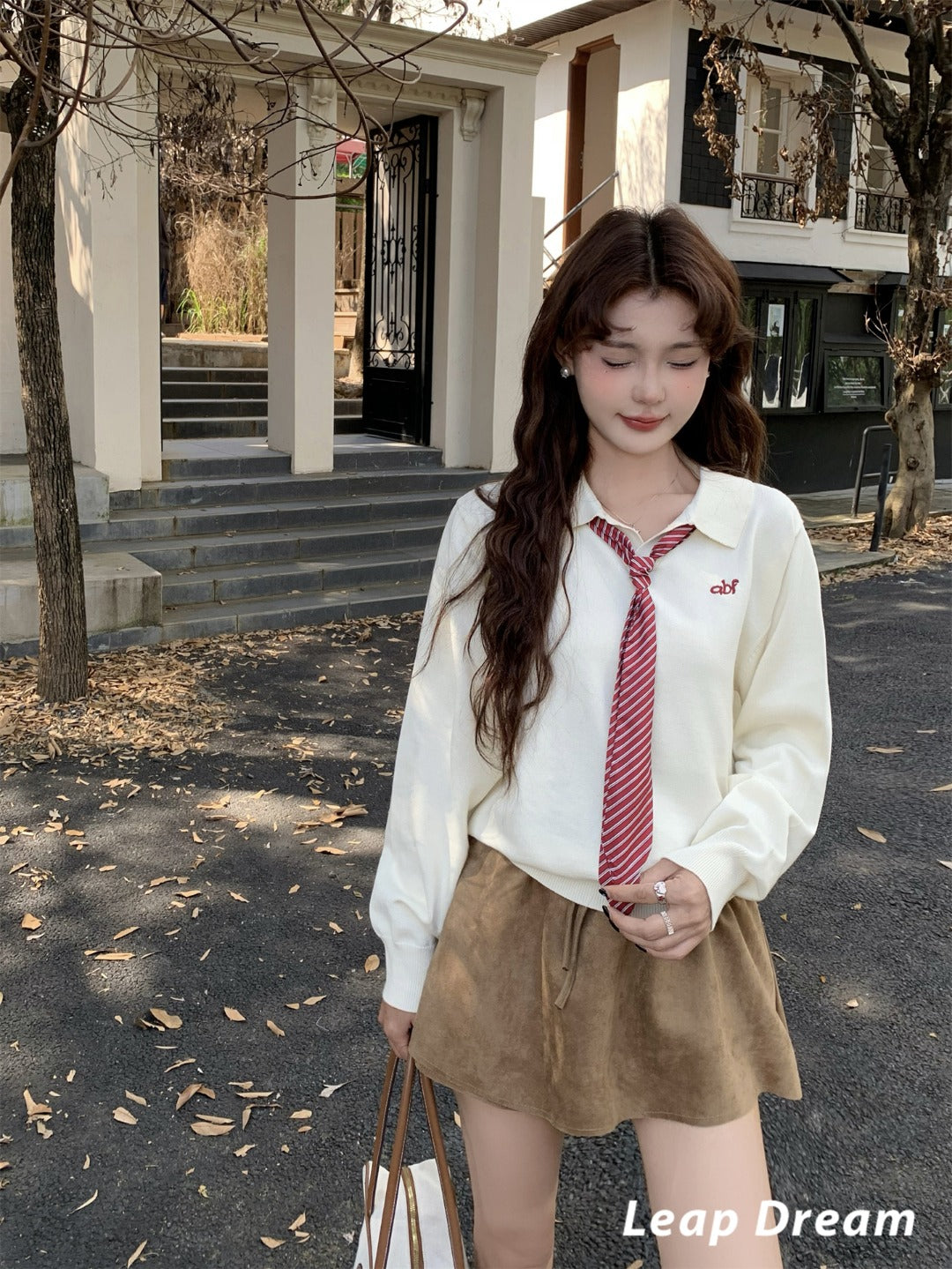 Leap Dream SALE ALD26015 Knitted Tie-Neck Pullover