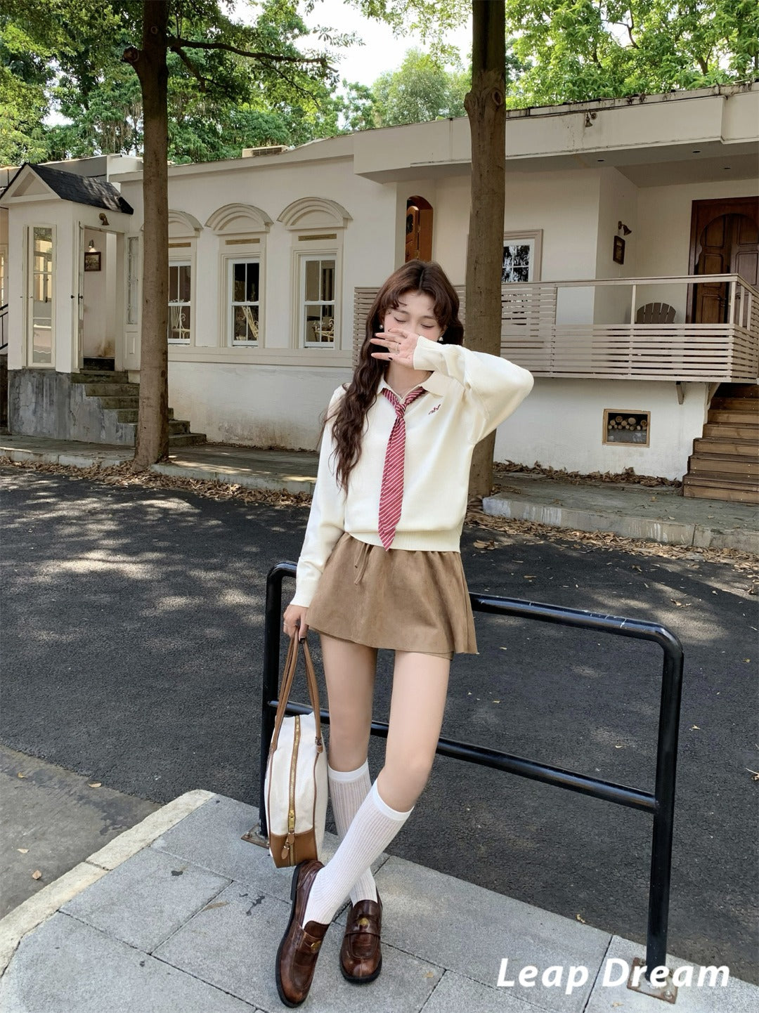 Leap Dream SALE ALD26015 Knitted Tie-Neck Pullover