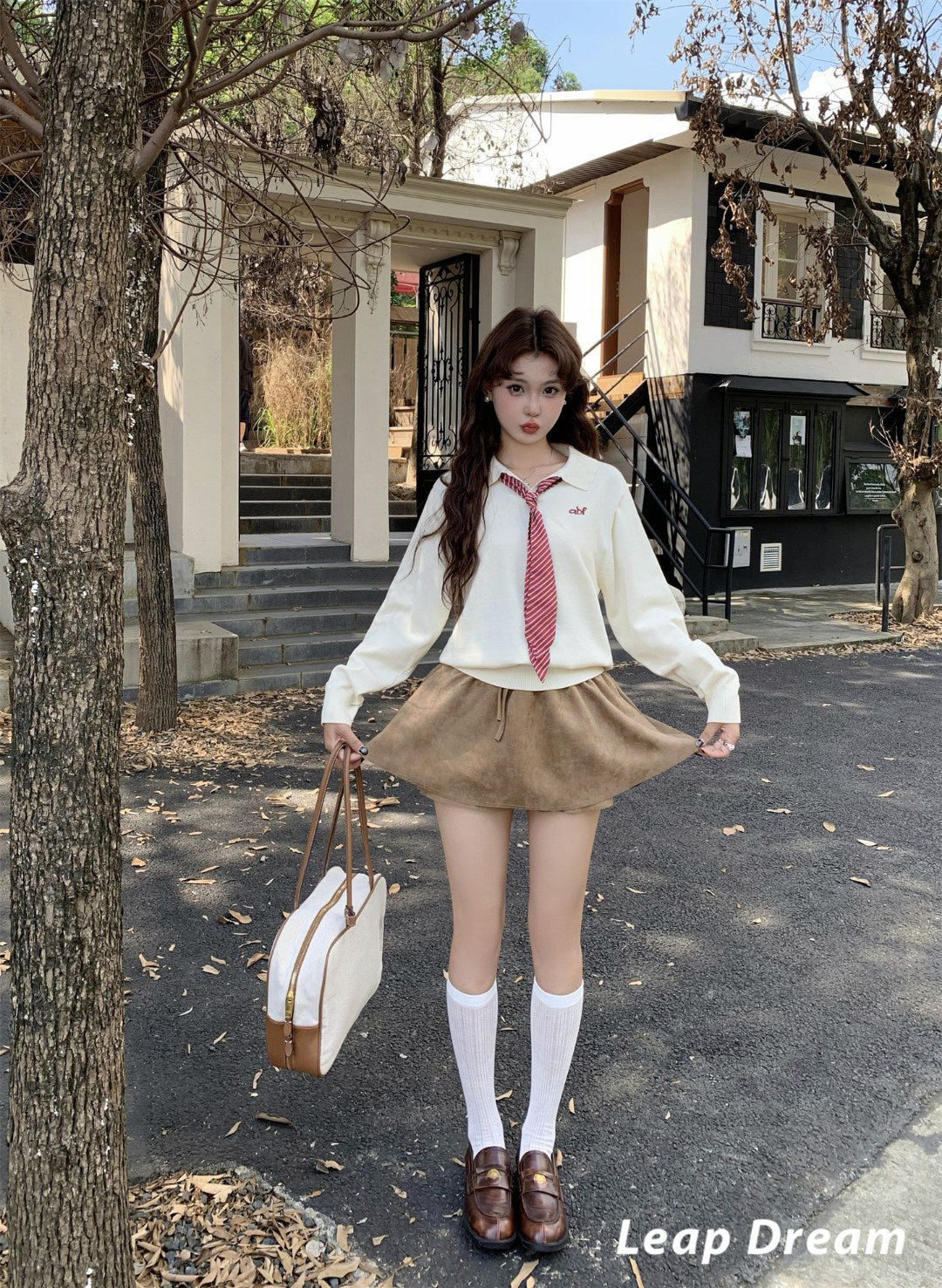 Leap Dream SALE ALD26015 Knitted Tie-Neck Pullover