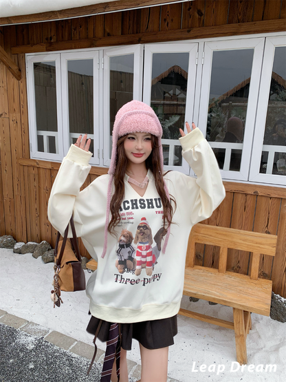 Leap Dream SALE ALD26017 Collarbone Snaps Print Sweatshirt