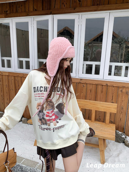 Leap Dream SALE ALD26017 Collarbone Snaps Print Sweatshirt