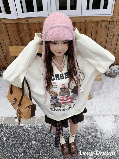 Leap Dream SALE ALD26017 Collarbone Snaps Print Sweatshirt
