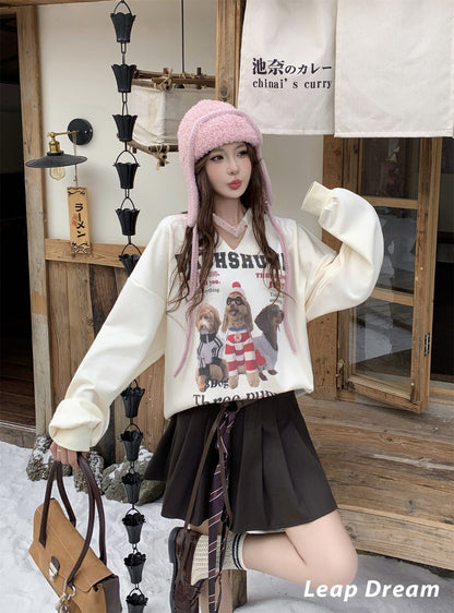 Leap Dream SALE ALD26017 Collarbone Snaps Print Sweatshirt
