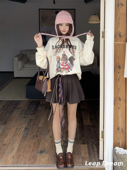 Leap Dream SALE ALD26017 Collarbone Snaps Print Sweatshirt