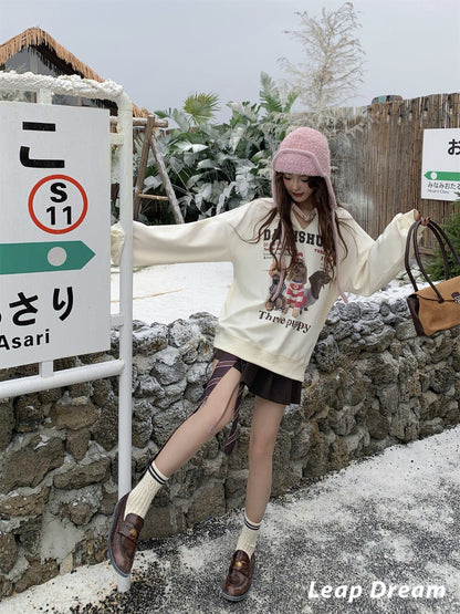 Leap Dream SALE ALD26017 Collarbone Snaps Print Sweatshirt