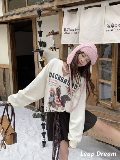 Leap Dream SALE ALD26017 Collarbone Snaps Print Sweatshirt
