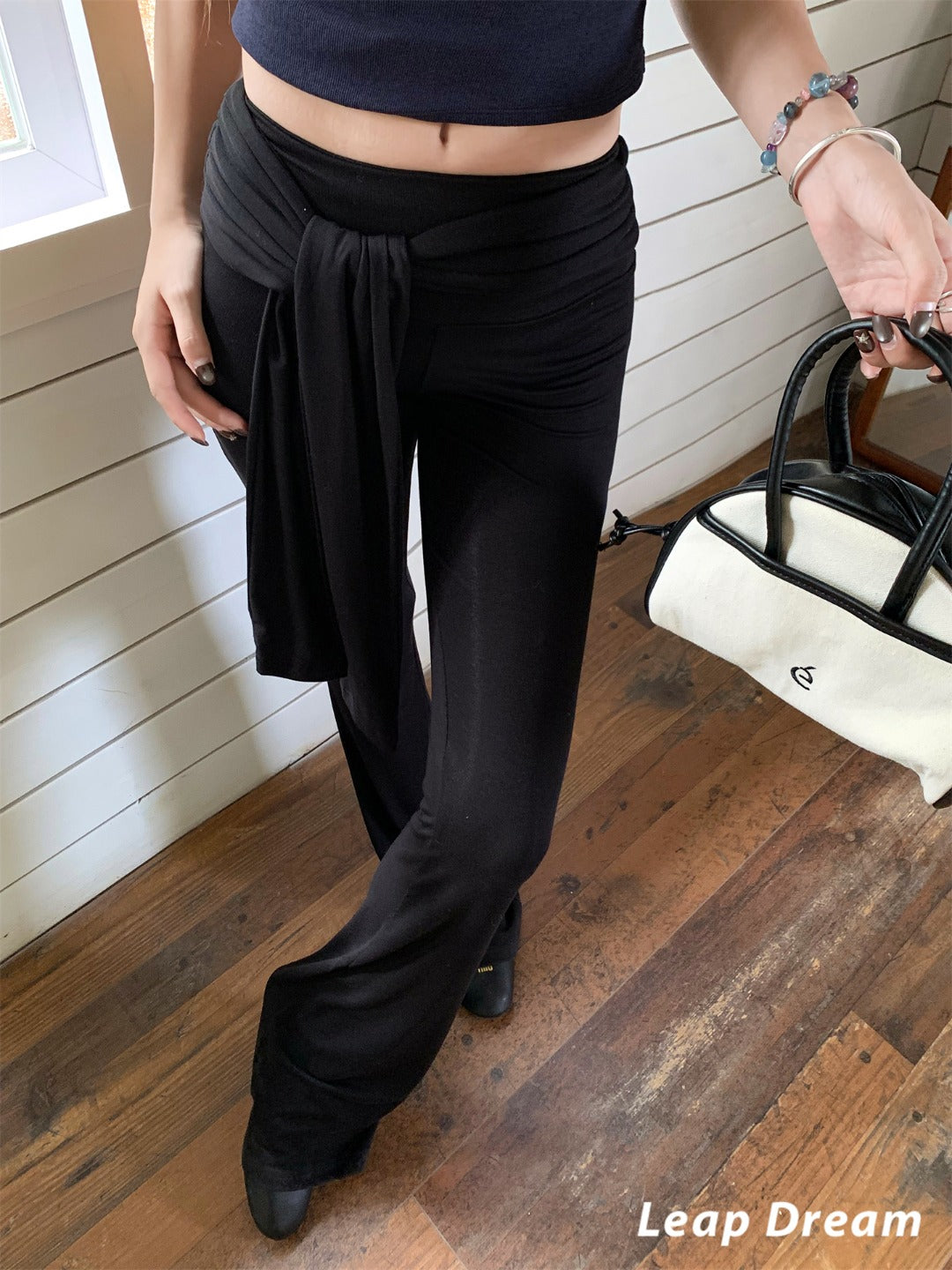 Leap Dream SALE ALD26018 Two-in-One Flared Pants with Tie Waist