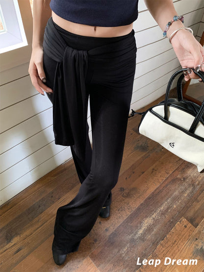 Leap Dream SALE ALD26018 Two-in-One Flared Pants with Tie Waist