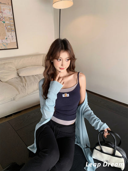 Leap Dream SALE ALD26019 Blue Asymmetric Knit Cardigan