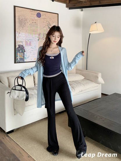 Leap Dream SALE ALD26019 Blue Asymmetric Knit Cardigan