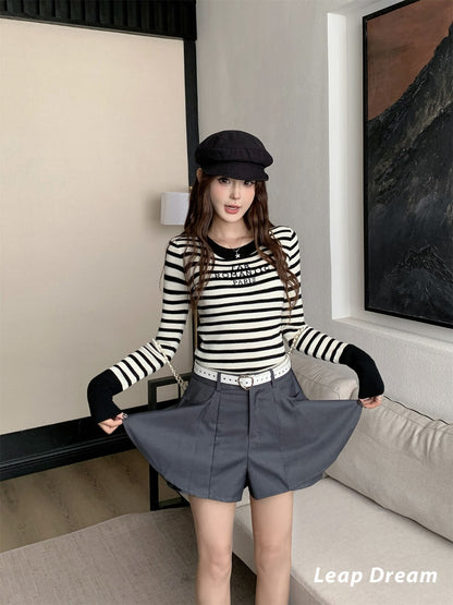 Leap Dream SALE ALD26019 Ruffle Two-in-One A-Line Culottes with Belt