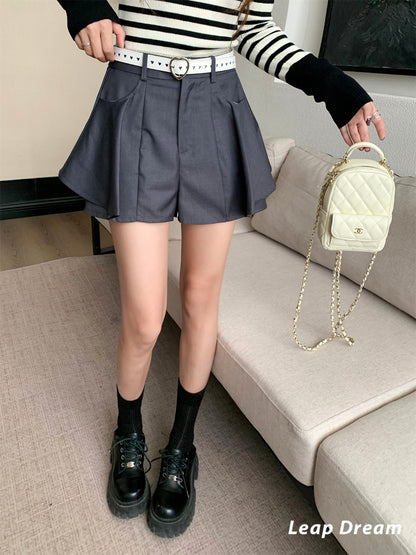 Leap Dream SALE ALD26019 Ruffle Two-in-One A-Line Culottes with Belt