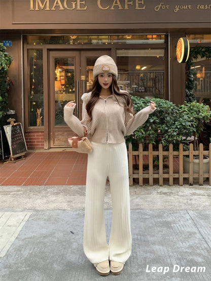 Leap Dream SALE ALD26022 White Draped Knit Trousers