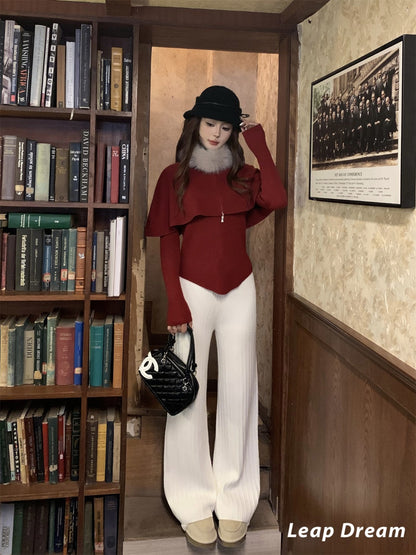 Leap Dream SALE ALD26022 White Draped Knit Trousers