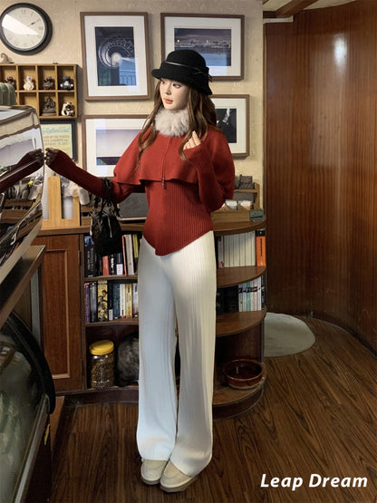 Leap Dream SALE ALD26022 White Draped Knit Trousers