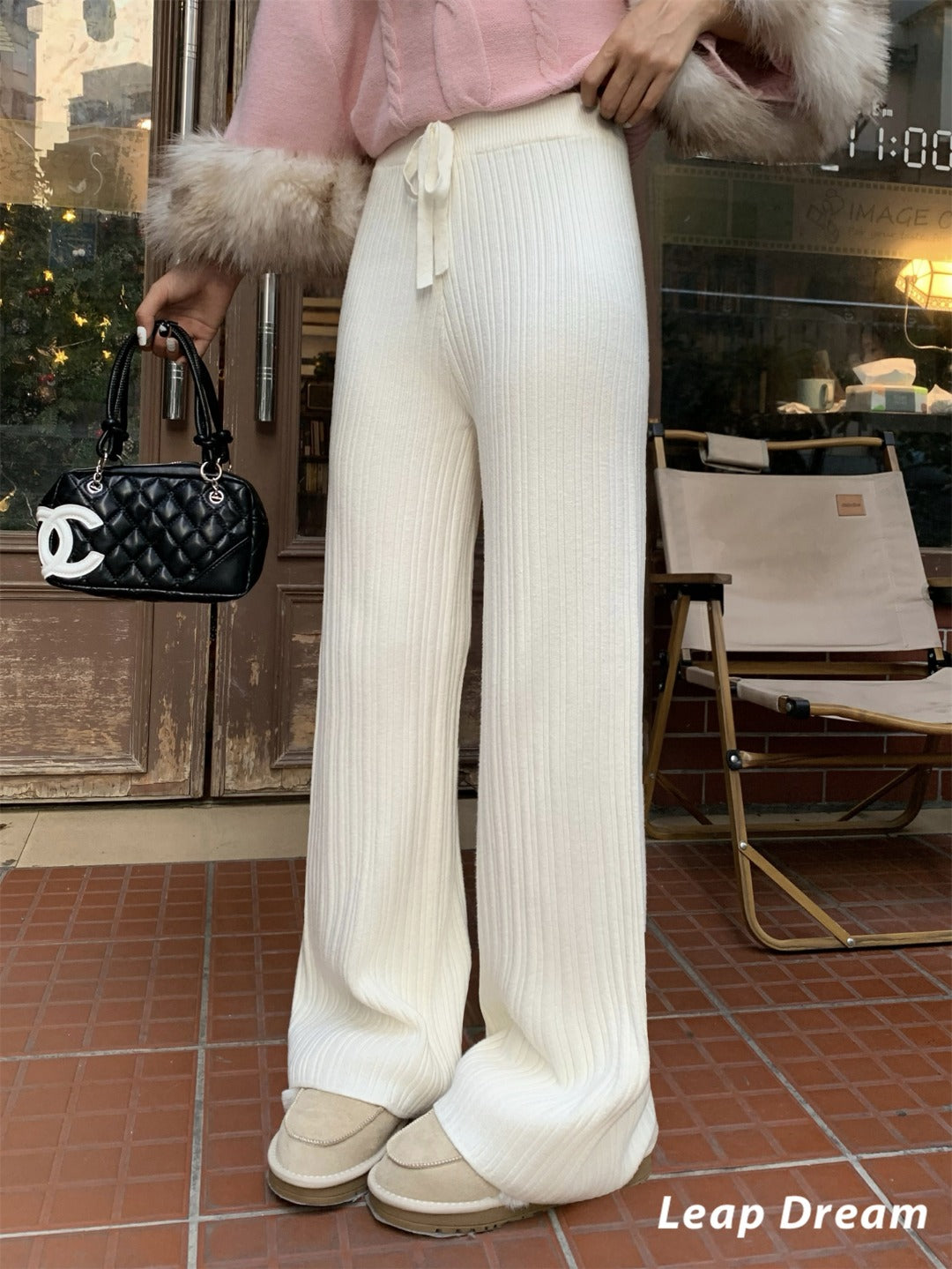 Leap Dream SALE ALD26022 White Draped Knit Trousers