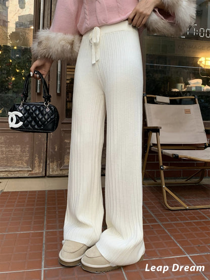 Leap Dream SALE ALD26022 White Draped Knit Trousers