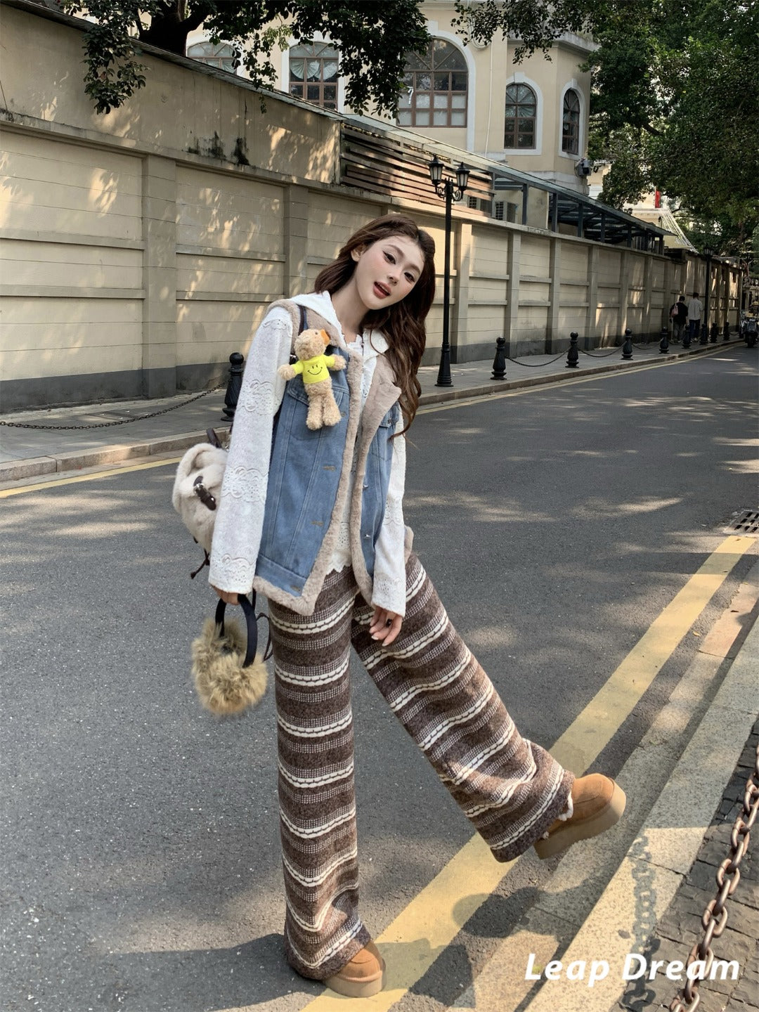 Leap Dream SALE ALD26023 Striped Wide-Leg Knit Pants