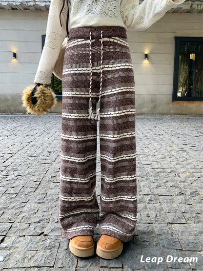 Leap Dream SALE ALD26023 Striped Wide-Leg Knit Pants