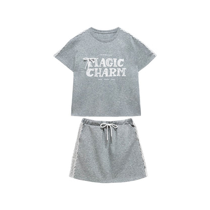Crow Caim SALE CC25061 Lace Letter-Trim  Skirt Set