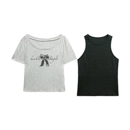 Crow Caim SALE CC25059 Butterfly Print Tank Top Two-Piece Set