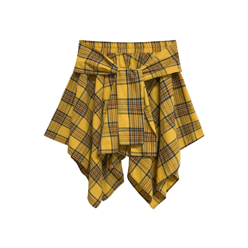 Crow Caim SALE CC25058	Tie-Belt Two-in-One Plaid Skirt