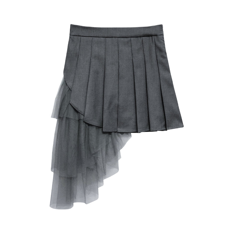 Crow Caim SALE CC25093 Asymmetric Mesh Pleated Skirt