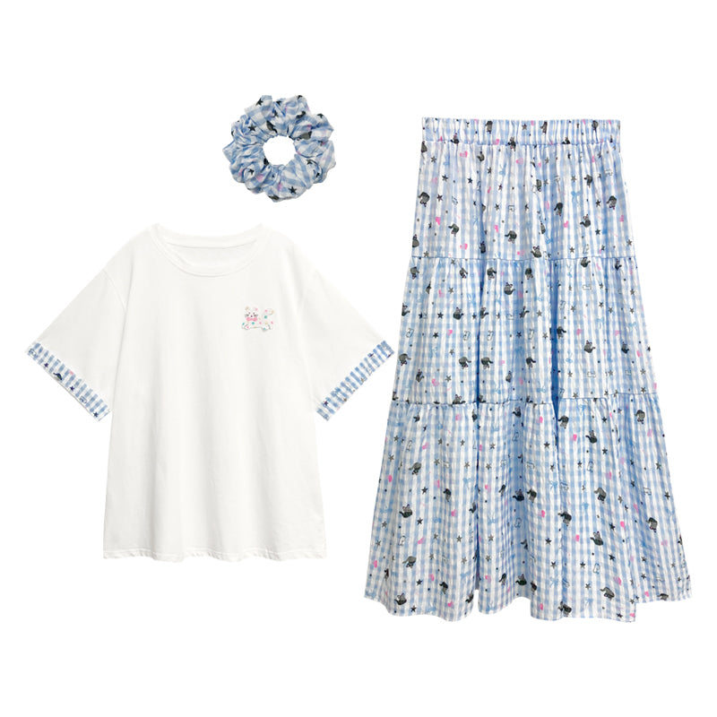 Crow Caim SALE CC25069 Printed Top and Skirt Three-Piece Set