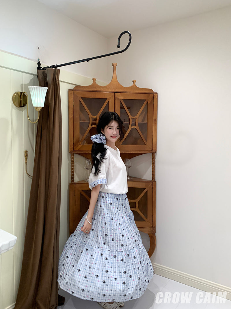 Crow Caim SALE CC25069 Printed Top and Skirt Three-Piece Set